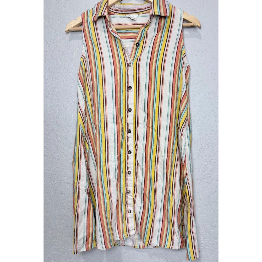 Cato Striped Shirt Dress S Sleeveless Button Front Coastal Resort Boho Preppy